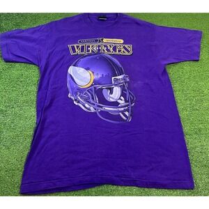 vintage vikings Shirt‎ LG 90s Oversized Logo Minnesota Skyline Helmet Tee Rare